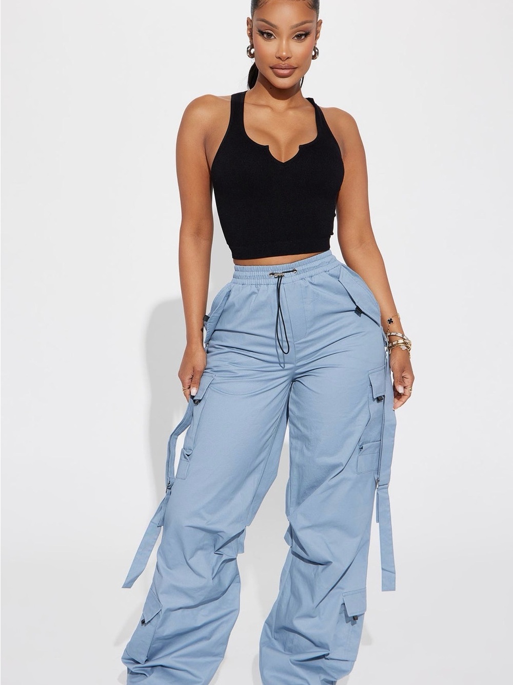 Light Blue Cargo Utility Pants for Women